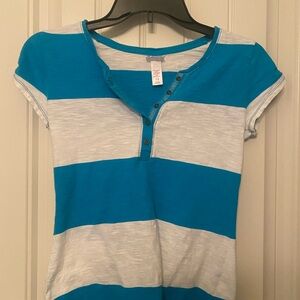 Justice Turquoise and White Striped Tee